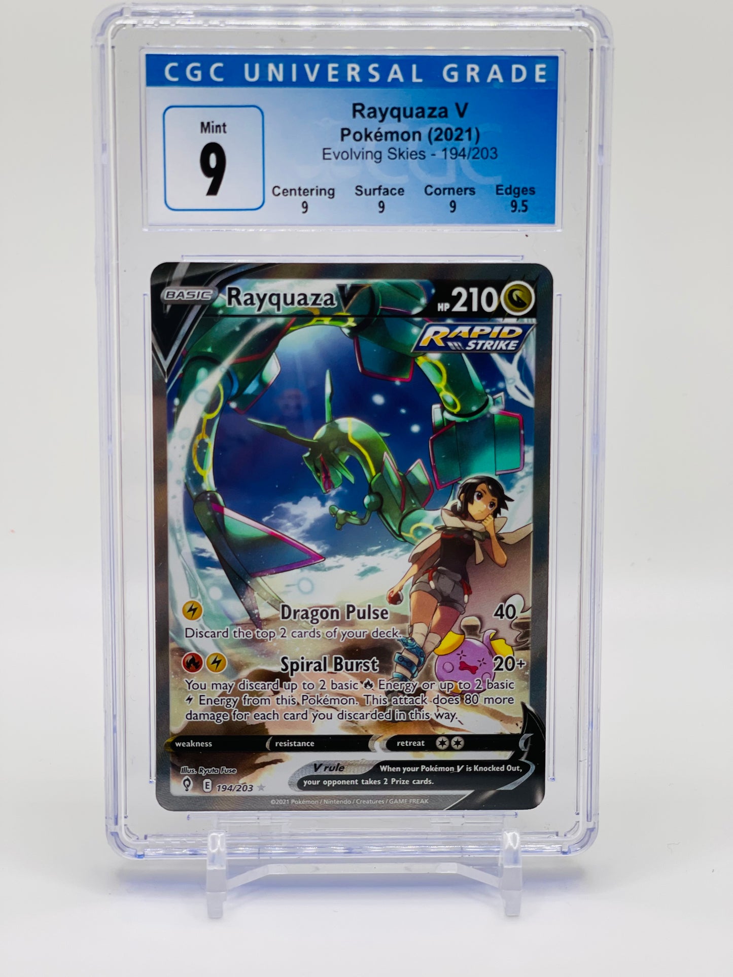 Pokemon TCG: Evolving Skies #194 Rayquaza V Alt Art CGC 9
