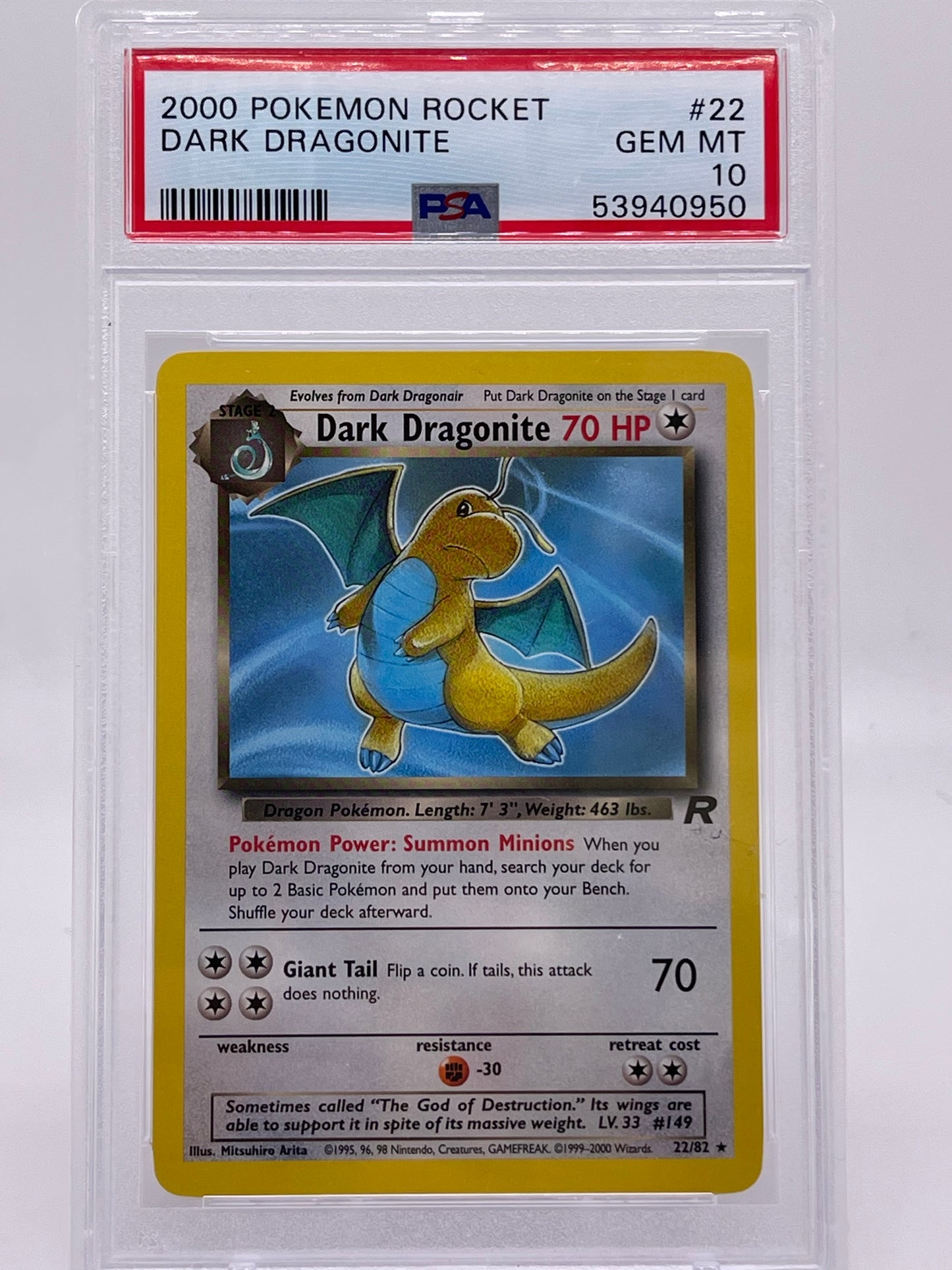 Pokemon TCG: Rocket Dark Dragonite (Non-Holo) PSA 10